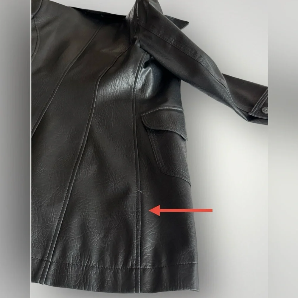 DENVER Corp. Vintage Faux Leather Double-breasted Trench Coat - Picture 10 of 10